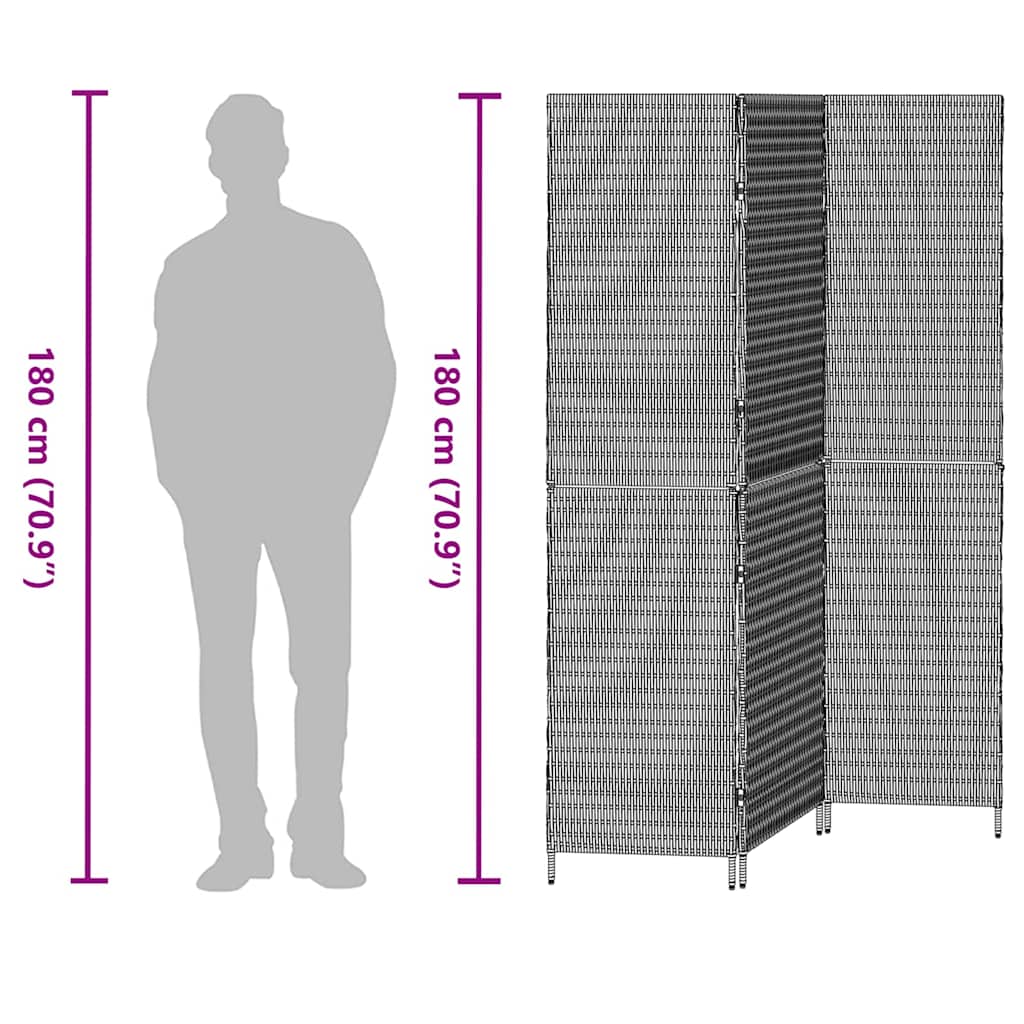 Room Divider Folding Manual Brown 146 x 180 cm Poly Rattan